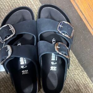 Birkenstock Black Sandals with Silver Buckles